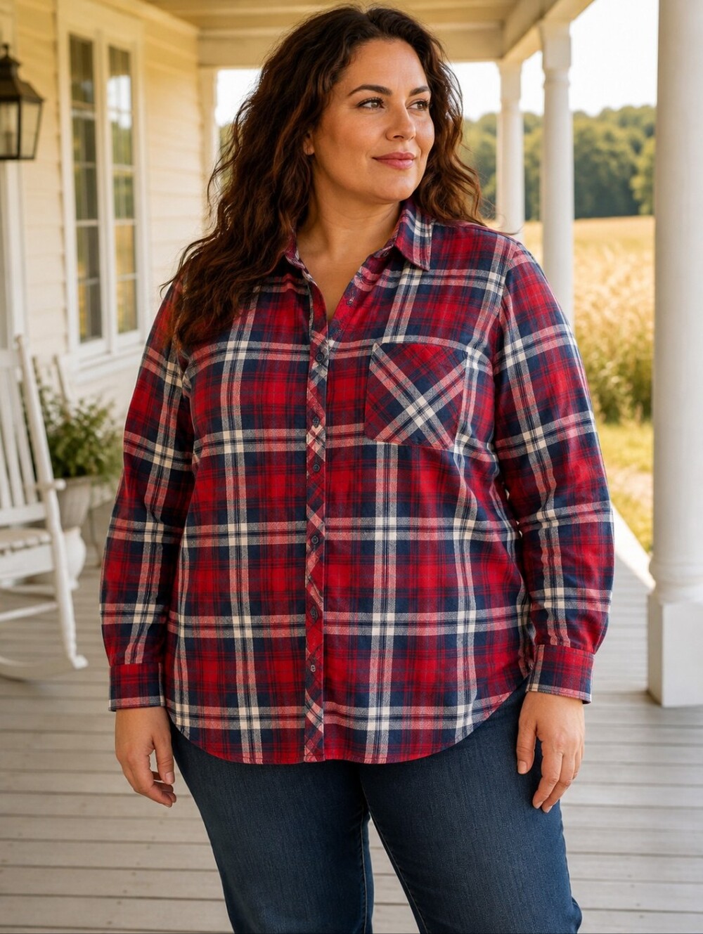 Woolrich Red Navy Plaid Cotton Flannel Button Down Shirt Women’s XXL
